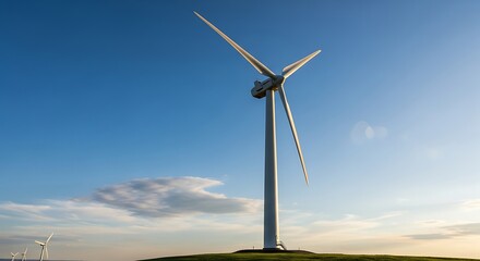 Obraz premium Wind turbine renewable energy farm against blue sky power generation
