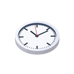 A simple black and white wall clock, isolated on a white background, represents a timeless symbol of deadlines and the passage of hours