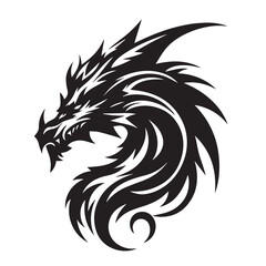 Stylized tribal dragon head silhouette fierce mythical creature art graphic vector
