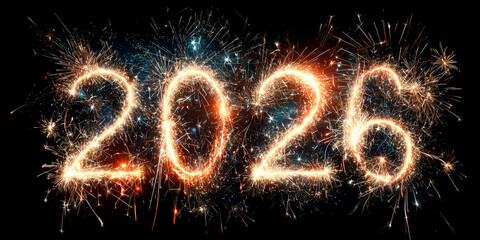 2026 fireworks numbers glowing celebration photo on dark sky