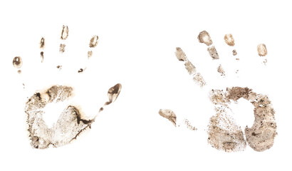 Dirty handprints isolated on white background.