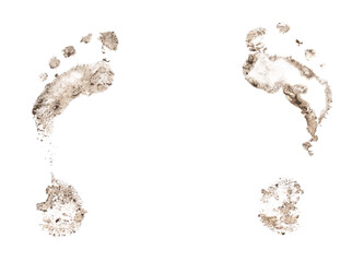 Dirty footprints isolated on white background.