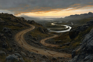 Cosmic landscape with rifts revealing dynamic views of distant celestial bodies beneath a dramatic sky
