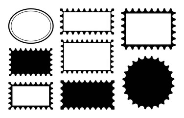 Collection of Black and White Postage Stamp Icons and Shapes