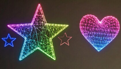 Rainbow Neon Star and Heart Wireframe Design
