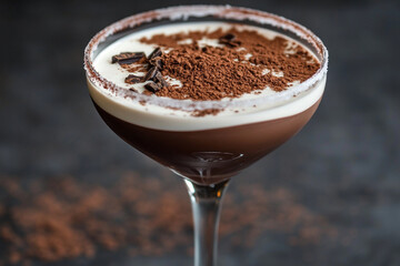 Enjoying a chocolate martini in a frosted glass with a cocoa dusted rim at a cozy evening gathering