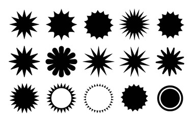 Collection of Black Starburst and Circular Graphic Elements on White Background
