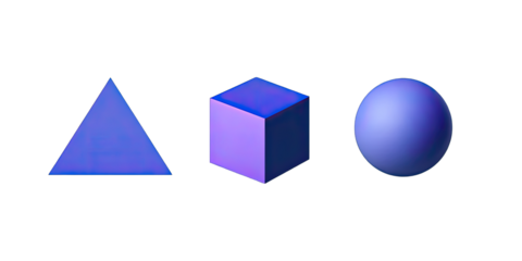 Three basic geometric shapes in shades of blue