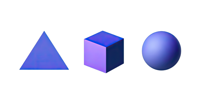 Three basic geometric shapes in shades of blue - Powered by Adobe