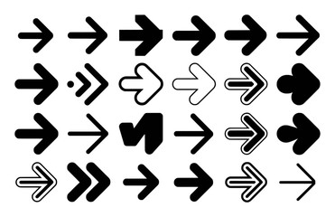 Collection of Diverse Arrow Icons Pointing Rightward