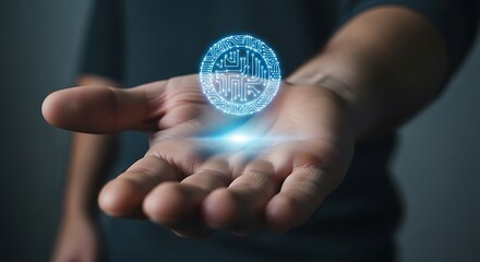 Digital technology in hand concept for innovation and blockchain era