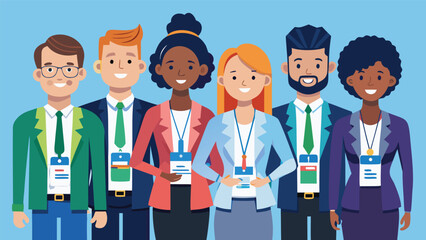 Group of diverse professionals attending a business conference in a bright environment