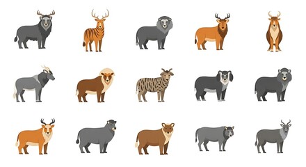 Fototapeta premium Collection of cartoon animal vector illustration of deer and goat