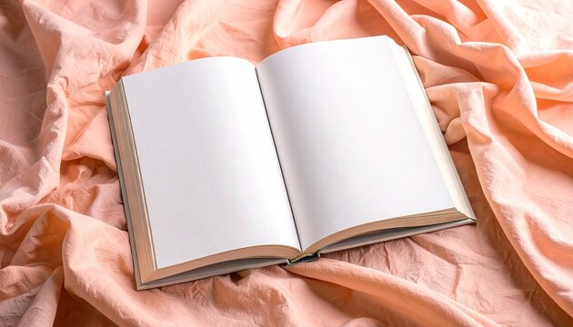 Open Hardback Book Mockup on Peach Fabric