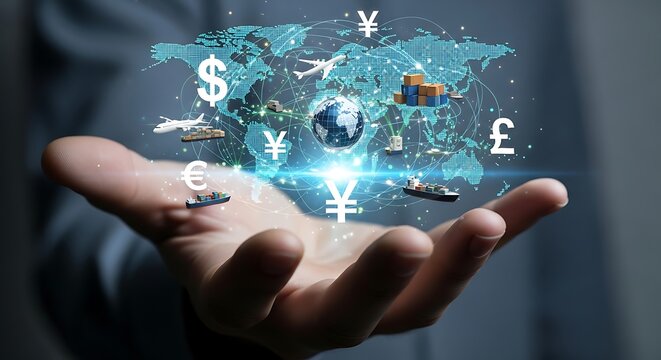 Global trade finance currency exchange international business hand
