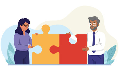 Team Collaboration with Puzzle Pieces Concept. Vector illustration