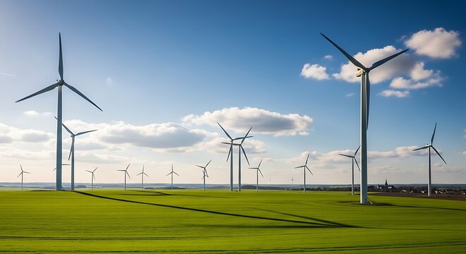 Wind turbines renewable energy green field sustainable power generation