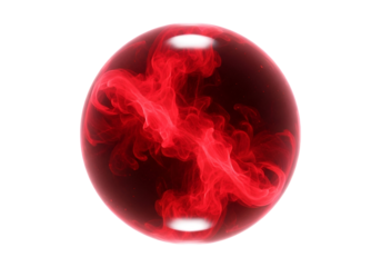 A vibrant, fiery red sphere glows with swirling, abstract patterns against a stark black backdrop.