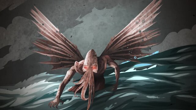evil octopus cthulhu monster in the sea