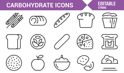 Food and health carbohydrate vector outline pack for culinary and educational use