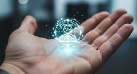 Human resources technology concept on hand global network sphere