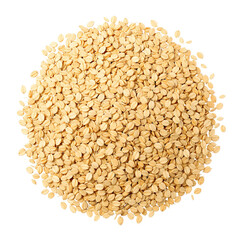 Fototapeta premium A generous heap of nutritious, light-colored sesame seeds, meticulously arranged for culinary applications, highlighting their natural texture and healthy benefits as a versatile ingredient