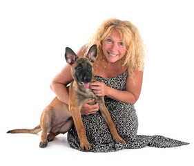 malinois and girl in studio