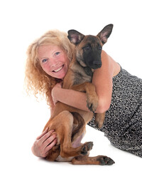malinois and girl in studio
