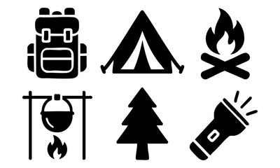 Camping and Hiking Flat Vector Icon Set &ndash; Outdoor Adventure