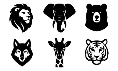 Wild Animals Flat Vector Icon Set &ndash; Lion, Tiger, Panda, Elephant