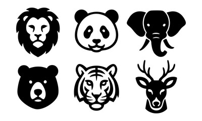 Wild Animals Flat Vector Icon Set &ndash; Lion, Tiger, Panda, Elephant