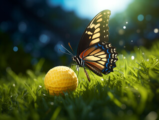 Yellow Ball and Butterfly in Motion