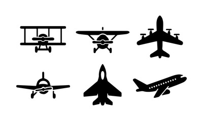 Airplanes and Aviation Flat Vector Icon Set &ndash; Jets, Biplanes, Airliners