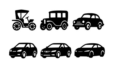Cars Evolution Flat Vector Icon Set – Retro to Modern Vehicles