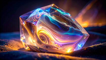 Luminous Crystal with Swirling Cosmic Energy and Magical Glow

