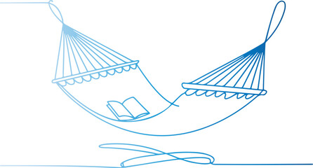 Blue Line Art Hammock with Open Book on White reading