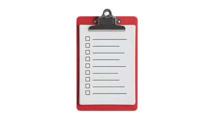 Professional red clipboard with blank checklist ready for tasks and planning