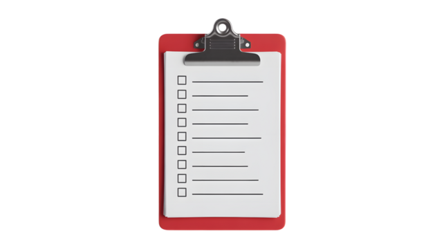 Professional red clipboard with blank checklist ready for tasks and planning