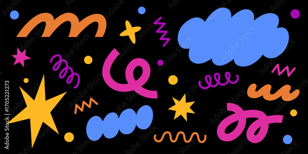 Aufkleber retro abstract flower elements with cloud shape patterns and colorful geometric forms for modern des