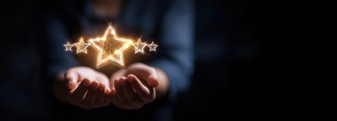 Verified Customer Satisfaction Rating: Professional presents glowing five-star icon built from authenticated transaction blocks and community endorsements, symbolizing earned trust and social proof

