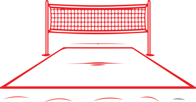 red volleyball court and net outline clip art preview