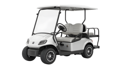 Sleek white modern golf cart with comfortable seating and stylish design for recreational use