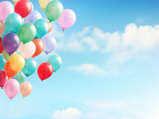 Colorful Balloons Floating Against Bright Blue Sky