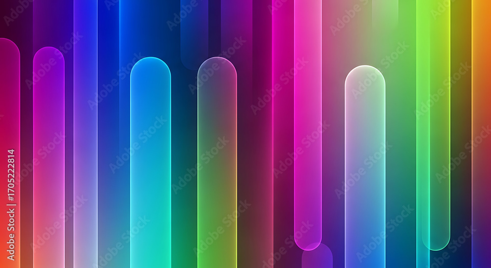 Poster abstract background with bright multicolored vertical rounded lines and gradients