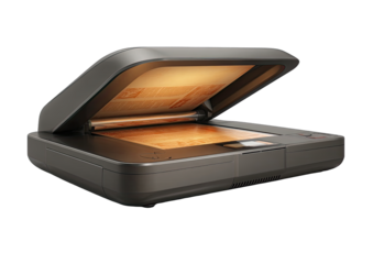 Modern gray document scanner with open lid