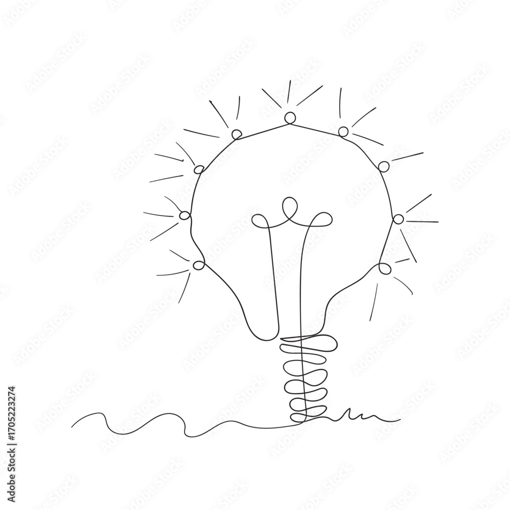Poster outline continuous line art bulb lamp icon isolated vector illustration on white background