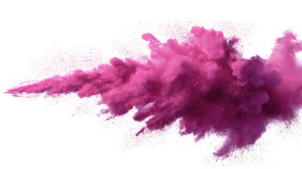 Dynamic burst of magenta powder with lighter pink transitions and airy texture, frozen mid-air, isolated on transparent background.
