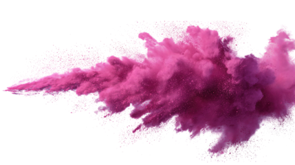 Dynamic burst of magenta powder with lighter pink transitions and airy texture, frozen mid-air, isolated on transparent background.
