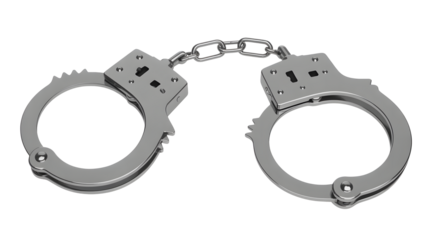 Shiny metal handcuffs isolated on black background, law enforcement and justice concept