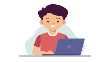 Young person enjoys online learning at a desk while using a laptop during a bright afternoon